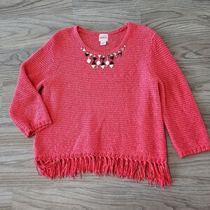 Ruby Rd. Favorites Geranium Sweater With Fringe and Decorative Beads sz X-Large